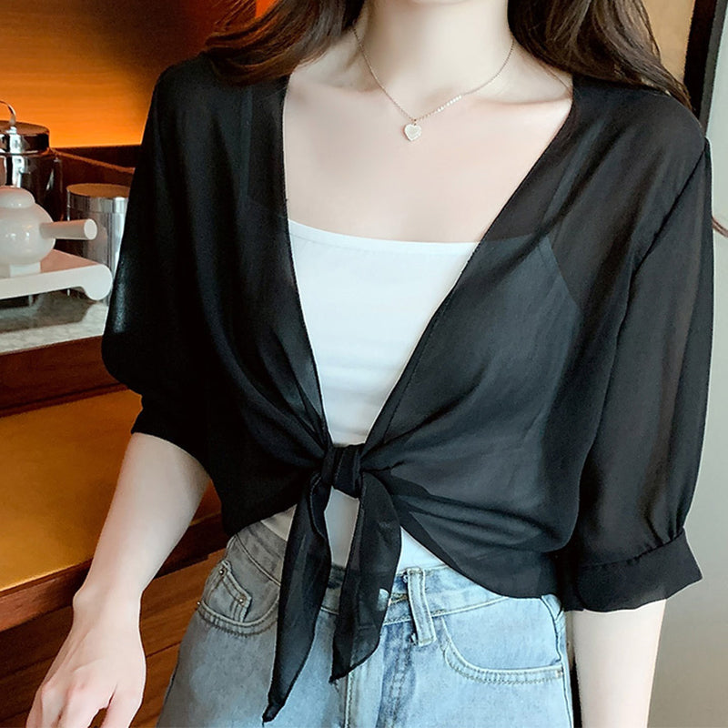 Elegantes, kurzes Chiffon-Top für Damen mit Bindeband vorne