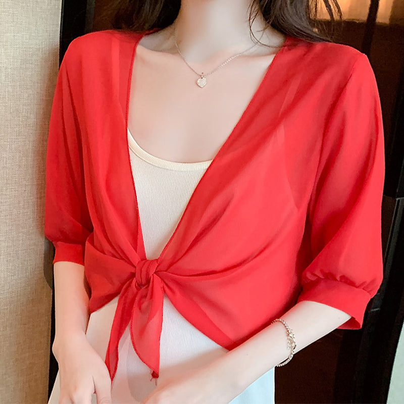 Elegantes, kurzes Chiffon-Top für Damen mit Bindeband vorne