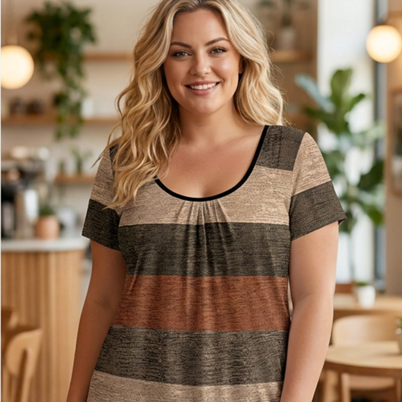 👕✨ Plissiertes Colorblock-T-Shirt für Damen in Übergrößen – modisch, bequem & figurschmeichelnd, jetzt −50%