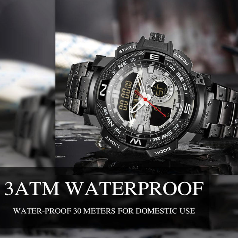 Multifunktionale Herren Sportuhr ⌚ Dual-Zeit, Stoppuhr & Wasserdichtes Design