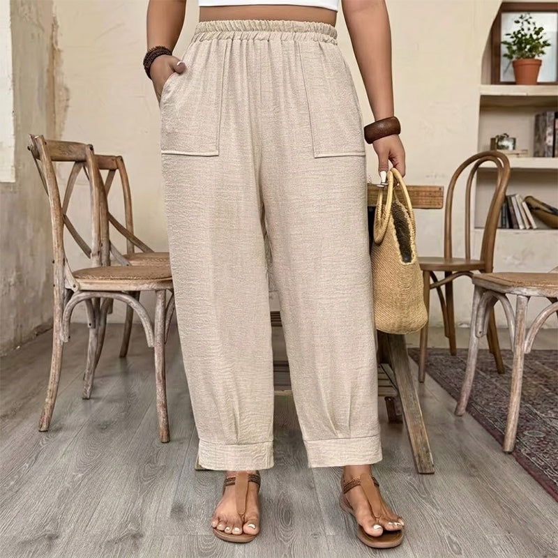 👖 LIMITIERTE AKTION: 50 % RABATT! ✨ Damen-Cuffed-Ankle-Hose – Leichter Schnitt, elastischer Bund, uni-farbene Farben 🍂
