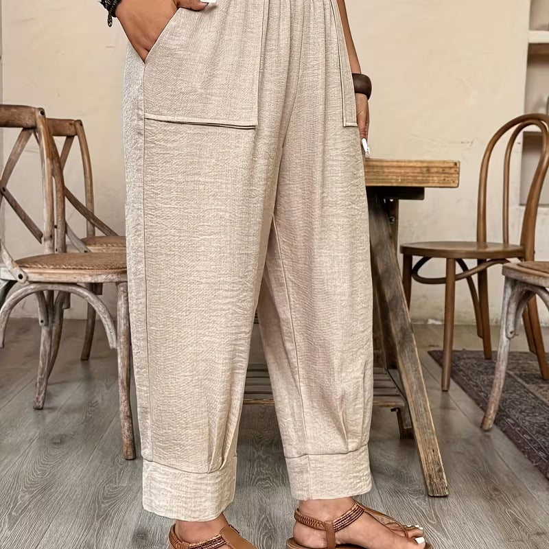 👖 LIMITIERTE AKTION: 50 % RABATT! ✨ Damen-Cuffed-Ankle-Hose – Leichter Schnitt, elastischer Bund, uni-farbene Farben 🍂