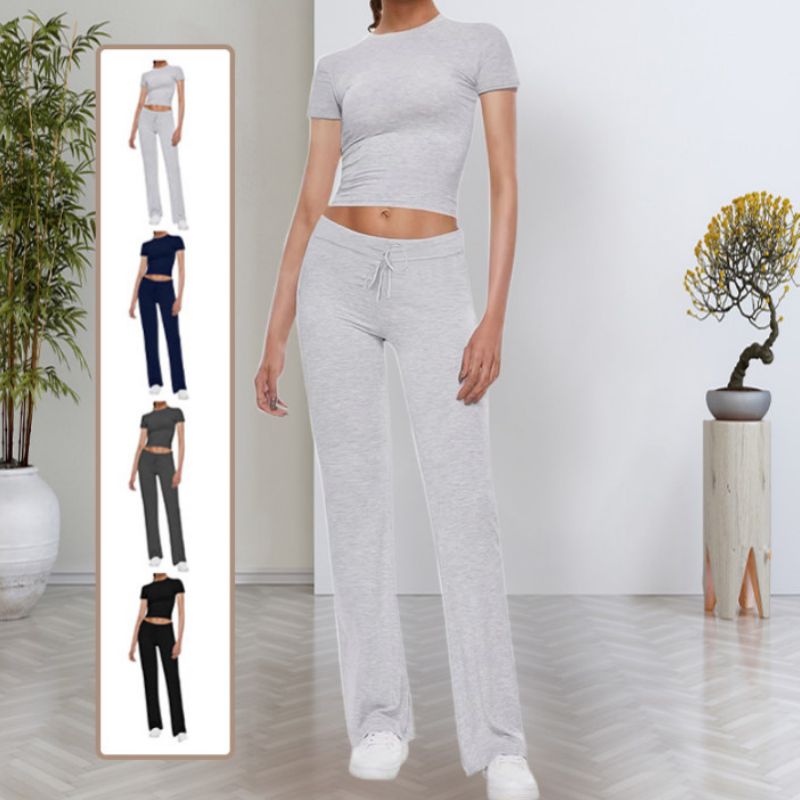 🎉2026 NEUE PRODUKTE – HEISSER VERKAUFSSCHLAGER✨ Damen-Casual-Set aus uni-farbenem T-Shirt und Straight-Leg-Hose