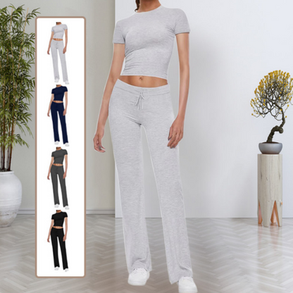 🎉2026 NEUE PRODUKTE – HEISSER VERKAUFSSCHLAGER✨ Damen-Casual-Set aus uni-farbenem T-Shirt und Straight-Leg-Hose