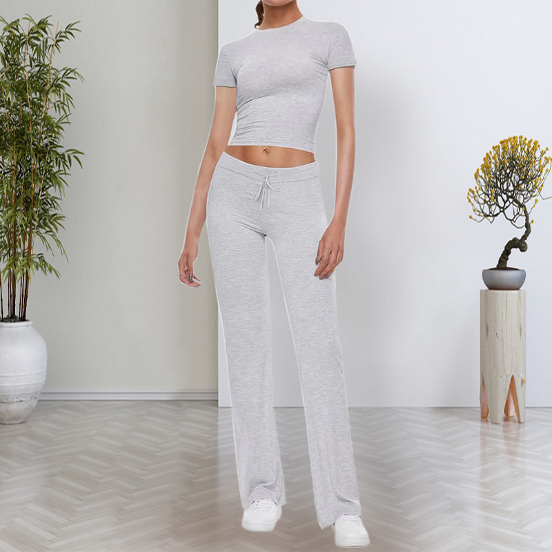 🎉2026 NEUE PRODUKTE – HEISSER VERKAUFSSCHLAGER✨ Damen-Casual-Set aus uni-farbenem T-Shirt und Straight-Leg-Hose