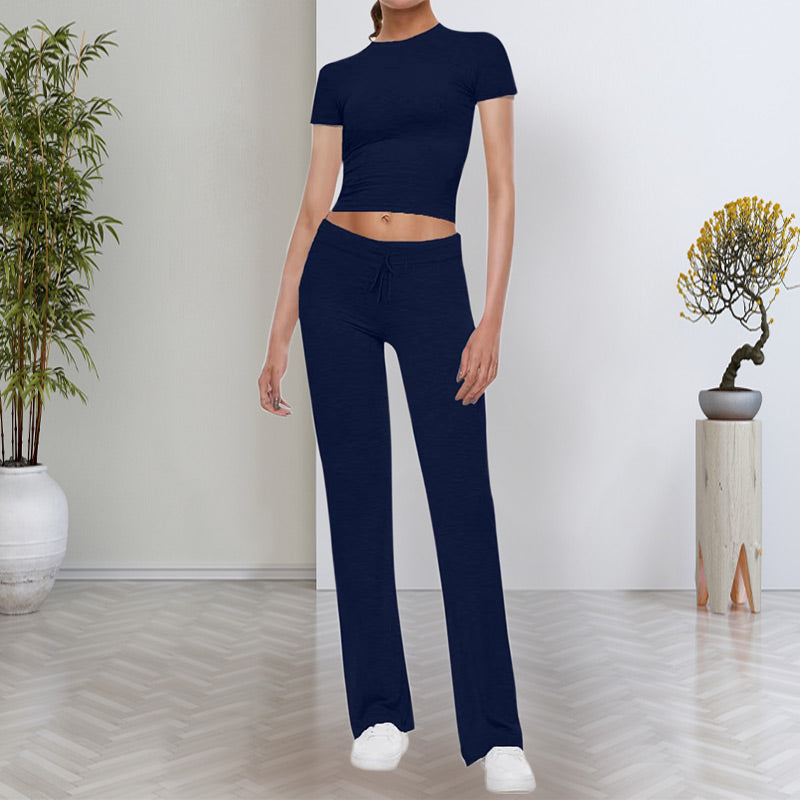 🎉2026 NEUE PRODUKTE – HEISSER VERKAUFSSCHLAGER✨ Damen-Casual-Set aus uni-farbenem T-Shirt und Straight-Leg-Hose
