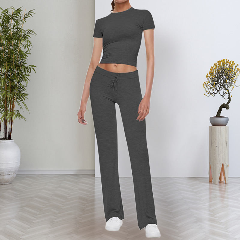 🎉2026 NEUE PRODUKTE – HEISSER VERKAUFSSCHLAGER✨ Damen-Casual-Set aus uni-farbenem T-Shirt und Straight-Leg-Hose