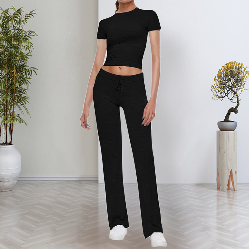 🎉2026 NEUE PRODUKTE – HEISSER VERKAUFSSCHLAGER✨ Damen-Casual-Set aus uni-farbenem T-Shirt und Straight-Leg-Hose