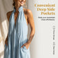 Sommerliches Maxikleid für Damen mit Neckholder und V-Ausschnitt