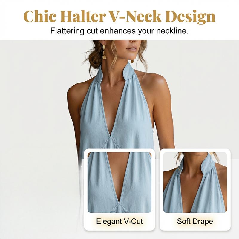 Sommerliches Maxikleid für Damen mit Neckholder und V-Ausschnitt