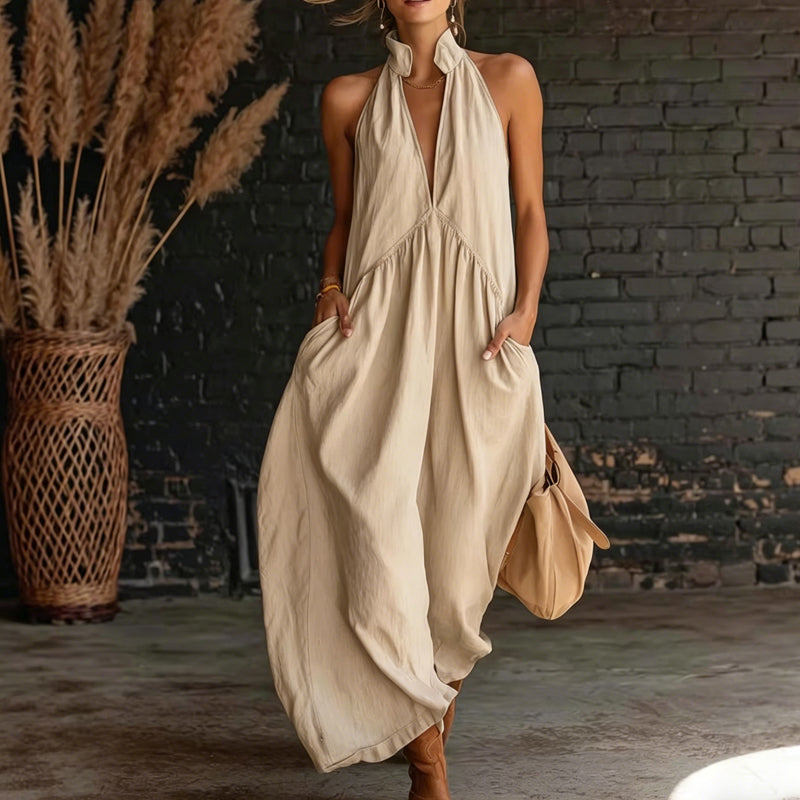 Sommerliches Maxikleid für Damen mit Neckholder und V-Ausschnitt