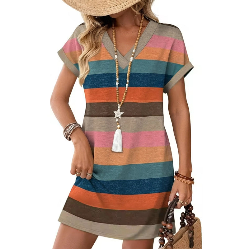 👗 JETZT 52 % RABATT! 🌬️ T-Shirt-Kleid mit V-Ausschnitt – Lässig & luftig – Sommer-Must-have ☀️