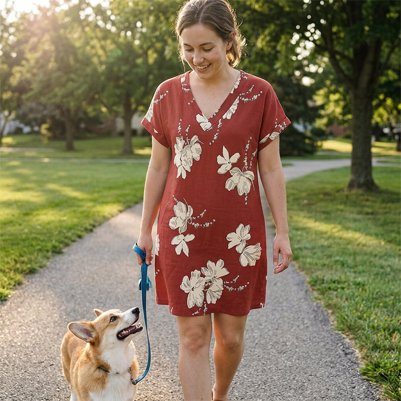 👗 JETZT 52 % RABATT! 🌬️ T-Shirt-Kleid mit V-Ausschnitt – Lässig & luftig – Sommer-Must-have ☀️
