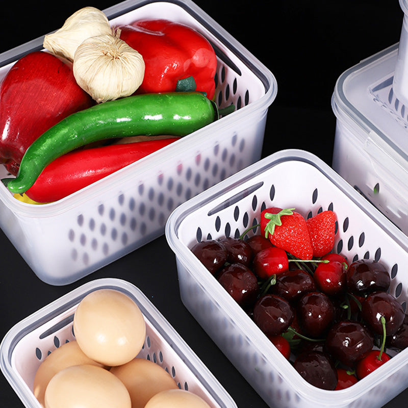 🏡⚡ Vente Flash 50% de réduction 🍇 Set de conteneur de stockage de fruits 3PCS pour réfrigérateur avec colander amovible