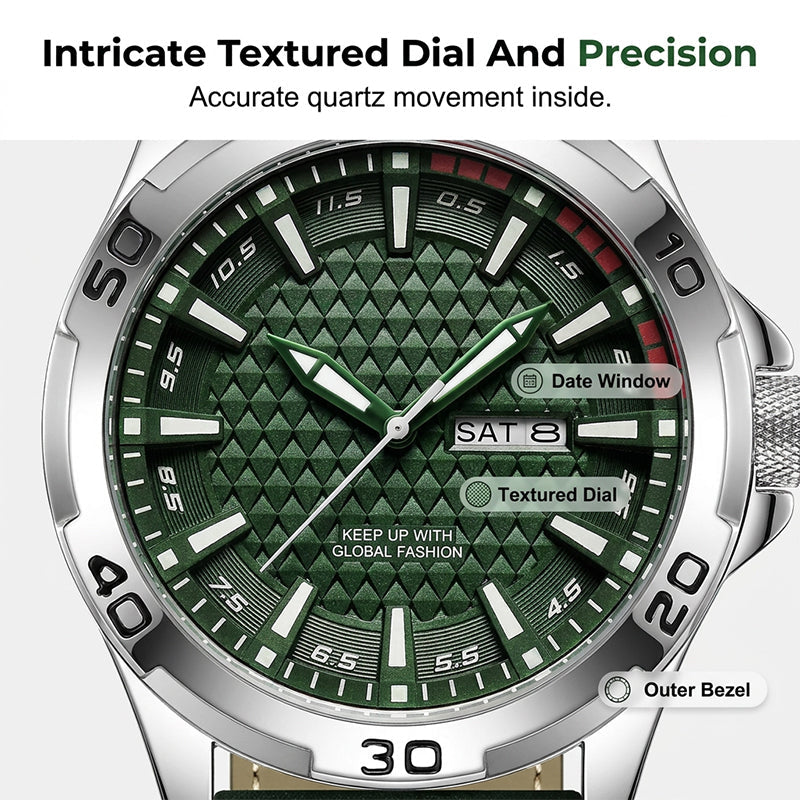 ⌚ Montre Sport Homme Quartz – Cadran Géométrique 3D, Verre Trempé, Résistance 30 m