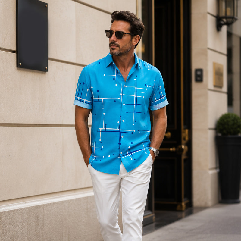 ☀️👔 ZEITLICH BEGRENZT 50% RABATT! Herren Geometrisches Muster Locker Sitzend Kurzarm Hemd – Weiches Sommergefühl, Bequemer Schnitt & Urlaubsreifer Style ✨
