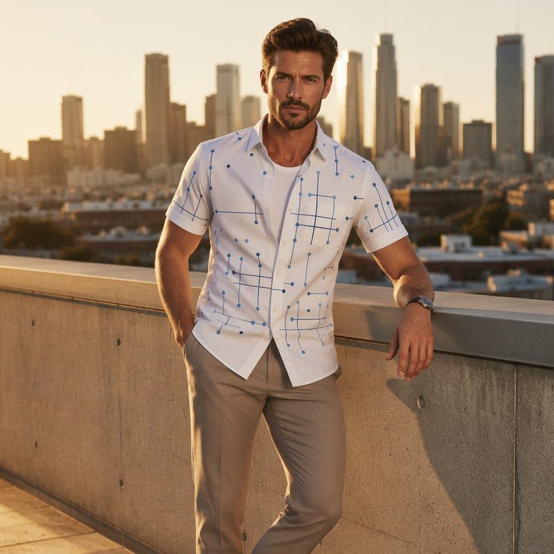 ☀️👔 ZEITLICH BEGRENZT 50% RABATT! Herren Geometrisches Muster Locker Sitzend Kurzarm Hemd – Weiches Sommergefühl, Bequemer Schnitt & Urlaubsreifer Style ✨