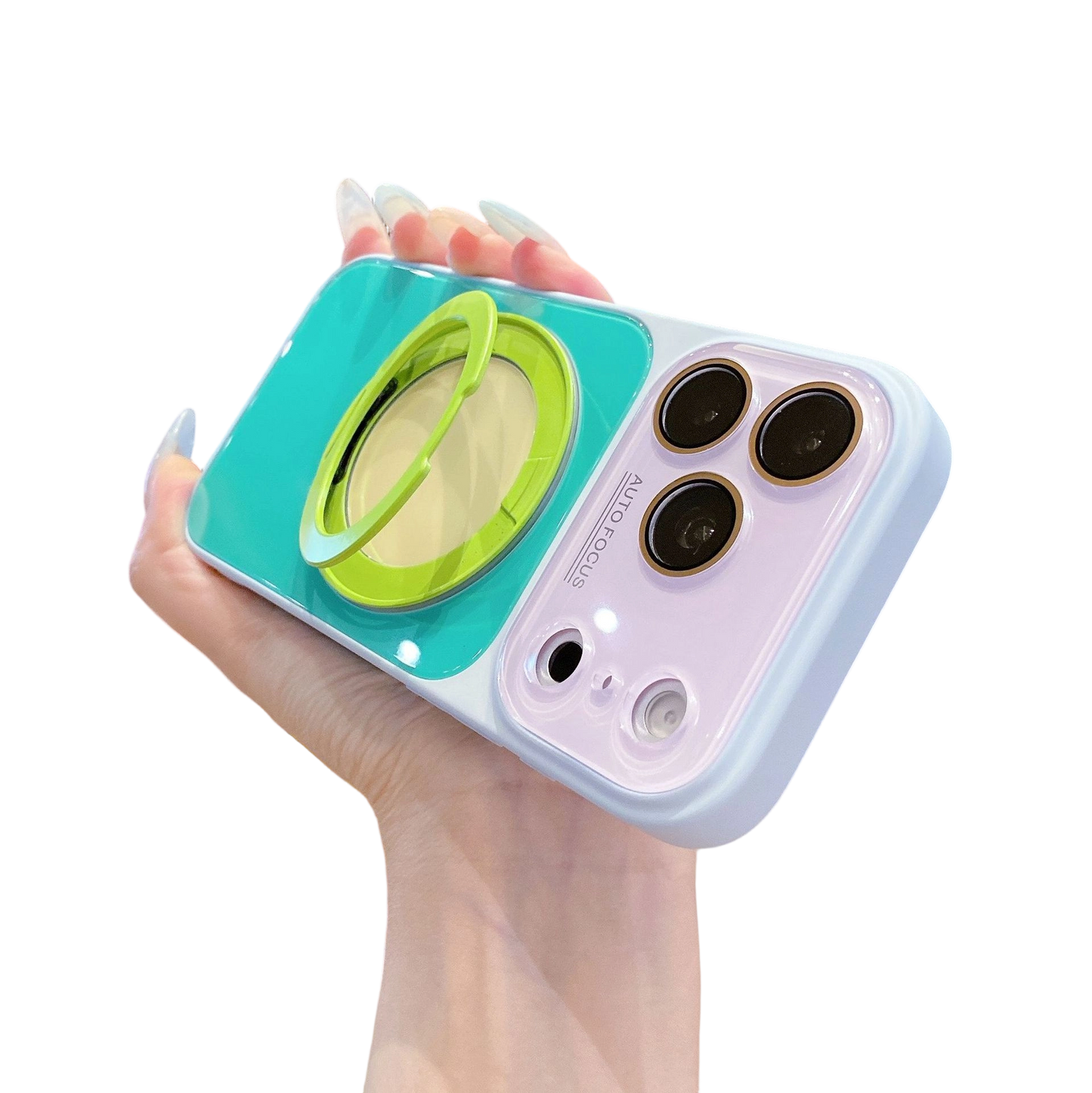📱Handyhülle mit 360°-drehbarem Ringständer im Color-Block-Design