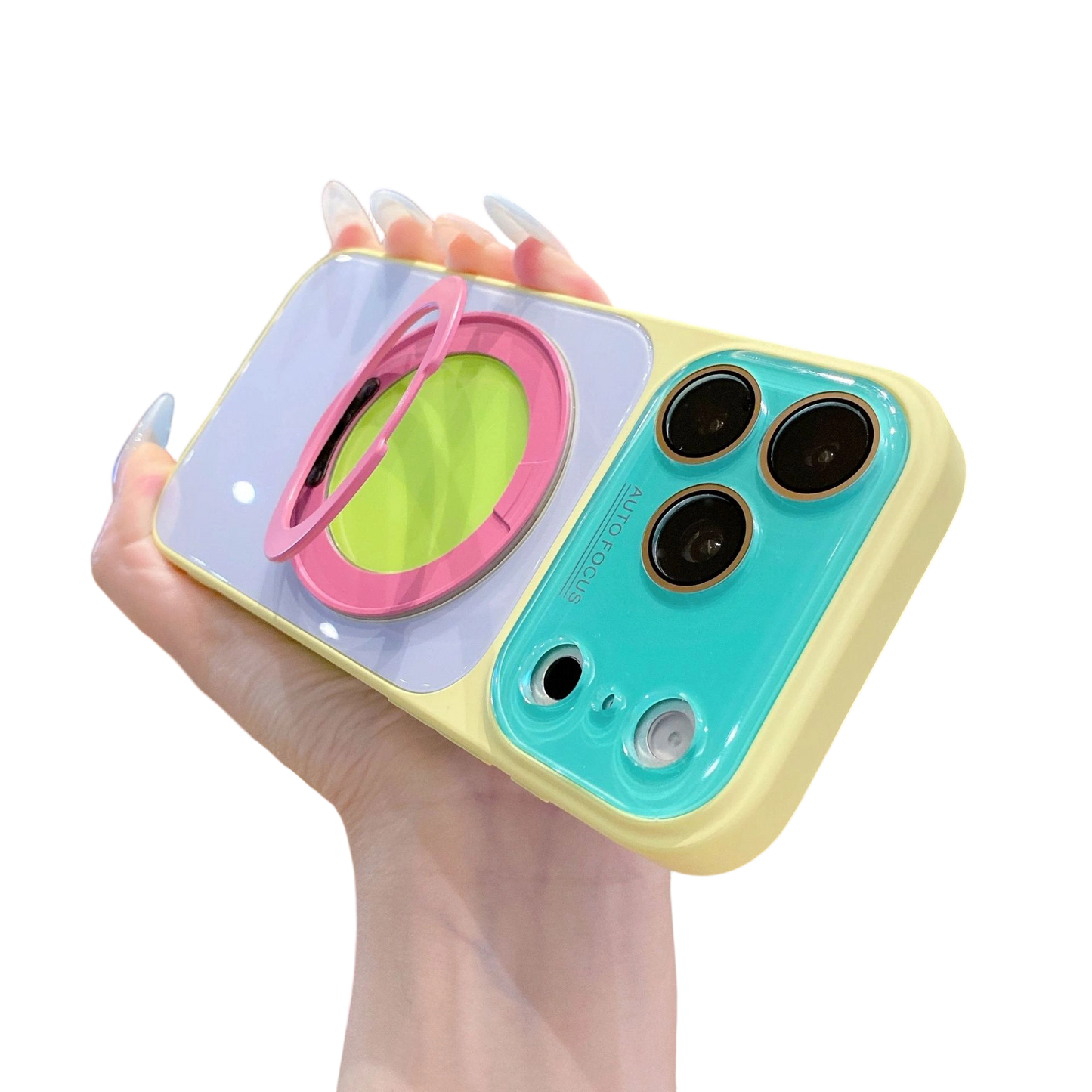 📱Handyhülle mit 360°-drehbarem Ringständer im Color-Block-Design