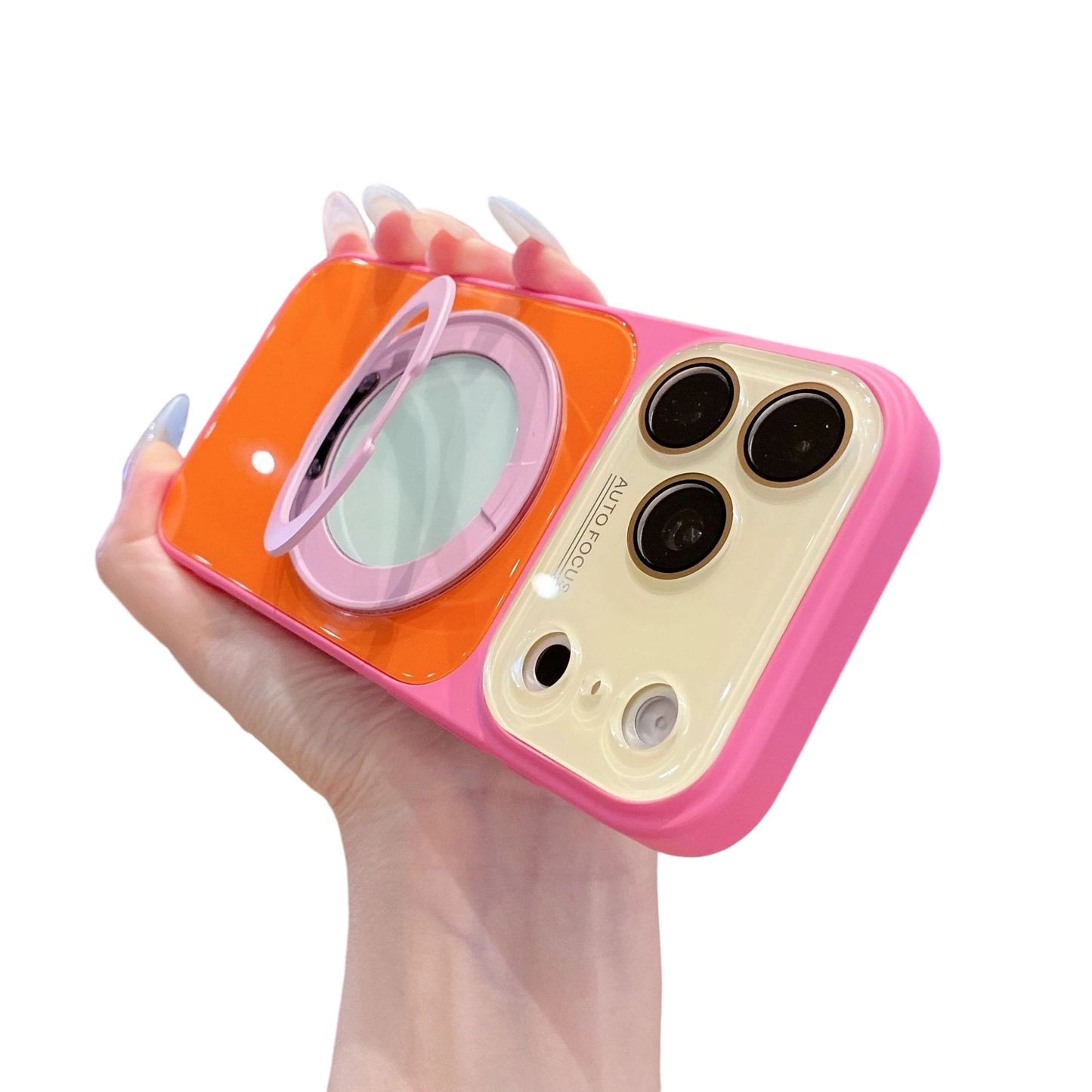 📱Handyhülle mit 360°-drehbarem Ringständer im Color-Block-Design