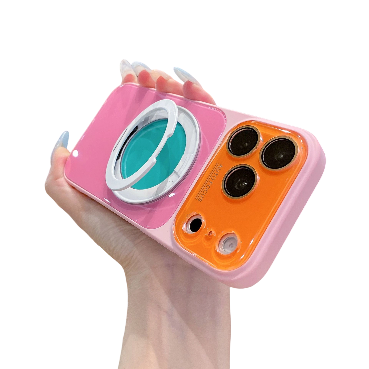 📱Handyhülle mit 360°-drehbarem Ringständer im Color-Block-Design