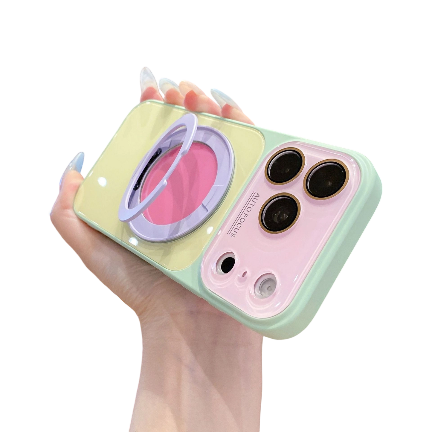 📱Handyhülle mit 360°-drehbarem Ringständer im Color-Block-Design