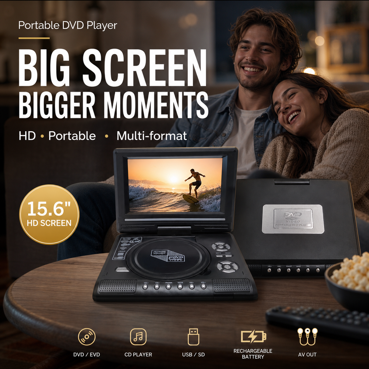 📢📢50% RABATT !!⏰📺 7,8" HD Tragbarer DVD‑/EVD‑Player, Akku‑betrieben, unterstützt DVD/CD/USB/SD, für Zuhause und unterwegs