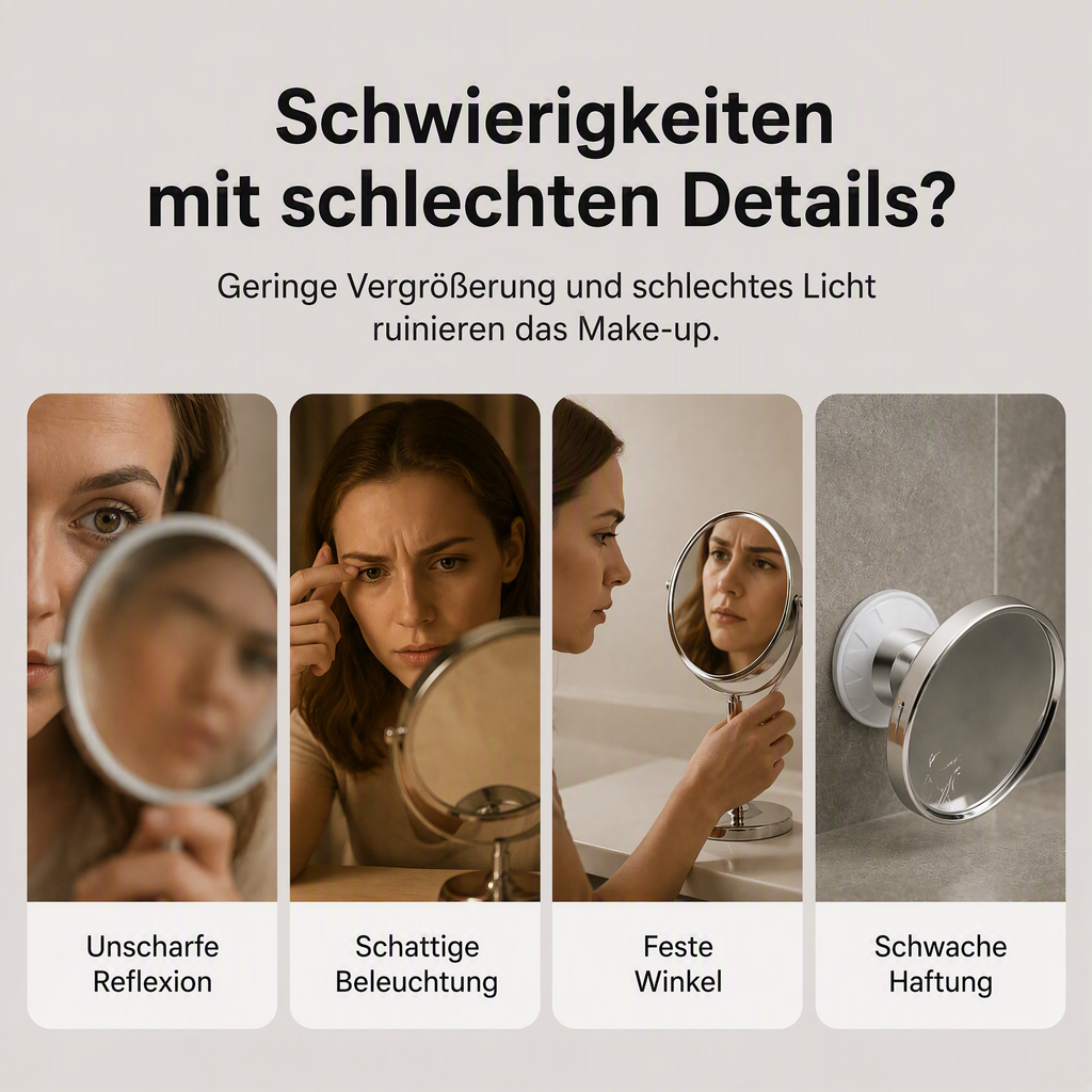 10-fach vergrößernder Schminkspiegel mit LED-Licht und Saugnapf