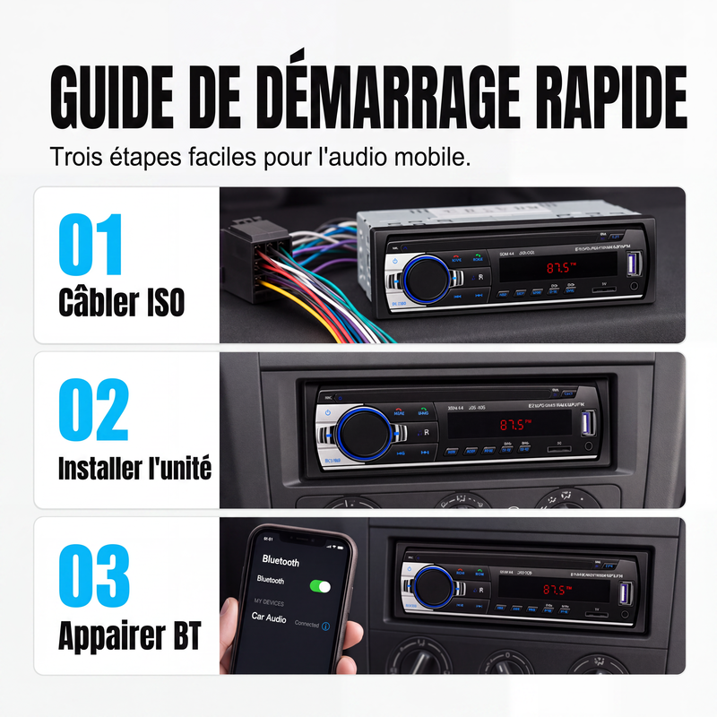 🎵🚗 Autoradio Bluetooth 5.0 – Double USB, son haute qualité, appels mains libres, votre musique et vos conversations en toute clarté, pour une conduite plus sûre et plus agréable 📻✨