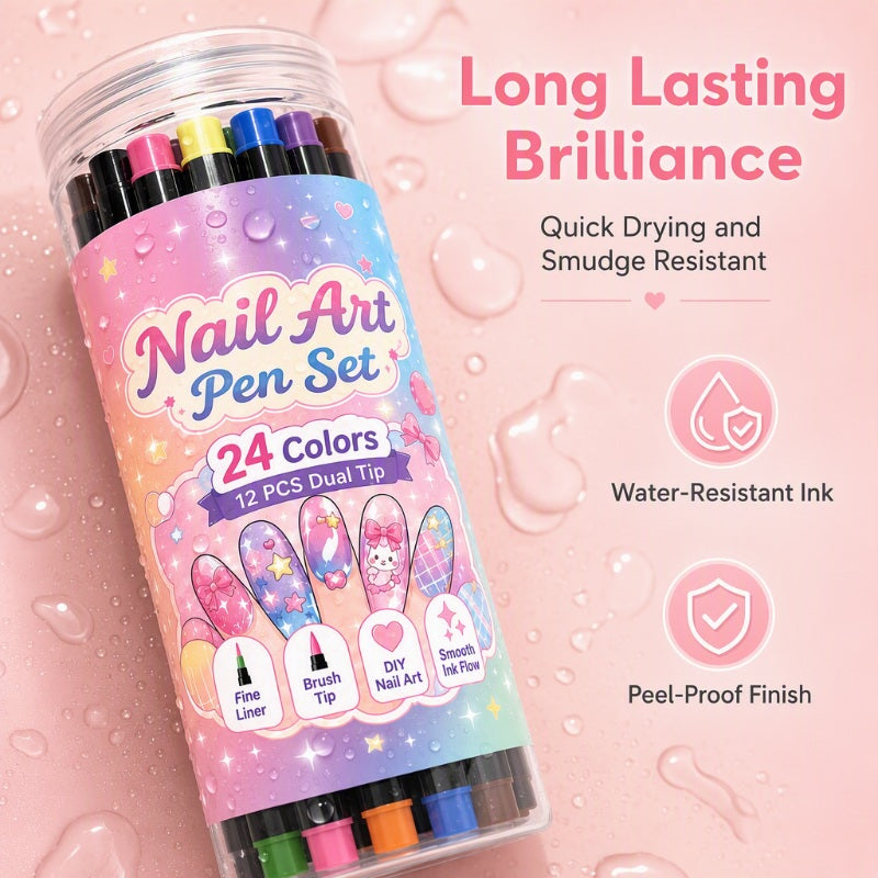 💅 PROMO LIMITÉE 50% DE RÉDUCTION! 🎨 Set de 12 Stylos Nail Art Double Pointe – Précis, Coloré, Créatif ✨