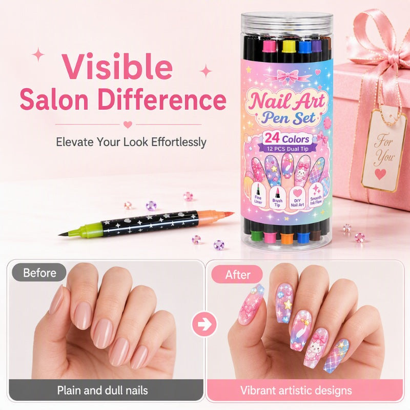 💅 PROMO LIMITÉE 50% DE RÉDUCTION! 🎨 Set de 12 Stylos Nail Art Double Pointe – Précis, Coloré, Créatif ✨