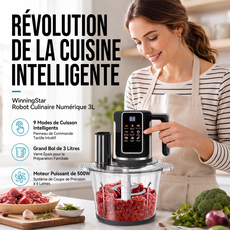 💯Robot culinaire multifonction avec commande tactile et bol en verre
