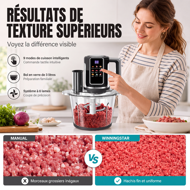 💯Robot culinaire multifonction avec commande tactile et bol en verre