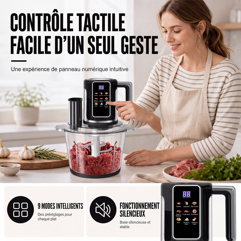 💯Robot culinaire multifonction avec commande tactile et bol en verre