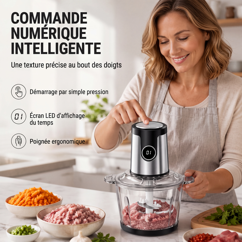 🛒 Offre limitée : –50 % ! 🔪 Robot de cuisine 2000W – Fini les hachages interminables et les textures irrégulières – Lames pro, bol 2/3L, acier inoxydable – Idéal pour viande, légumes et repas bébé 🥩