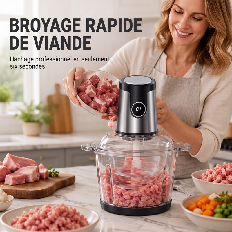 🛒 Offre limitée : –50 % ! 🔪 Robot de cuisine 2000W – Fini les hachages interminables et les textures irrégulières – Lames pro, bol 2/3L, acier inoxydable – Idéal pour viande, légumes et repas bébé 🥩