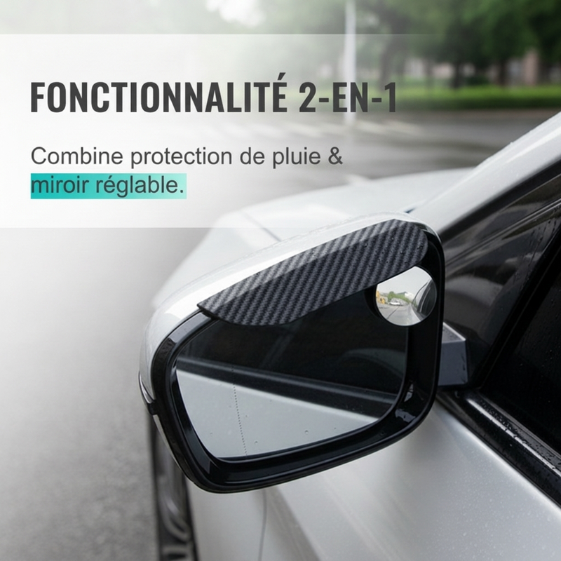 🚗👁️ Protège-Pluie pour Rétroviseur 2-en-1 – Miroir d'Angle Mort 360°, Vision Dégagée et Fixation par Clip