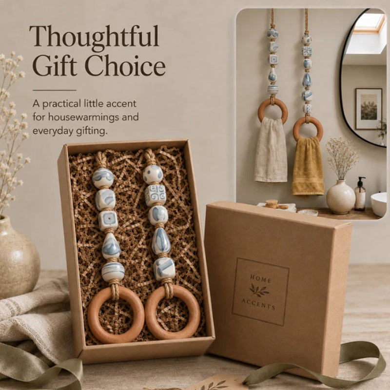 🧺 50% DE RÉDUCTION! 🌸 Porte-serviette en perles – Céramique, jute & bois – Style bohème ✨