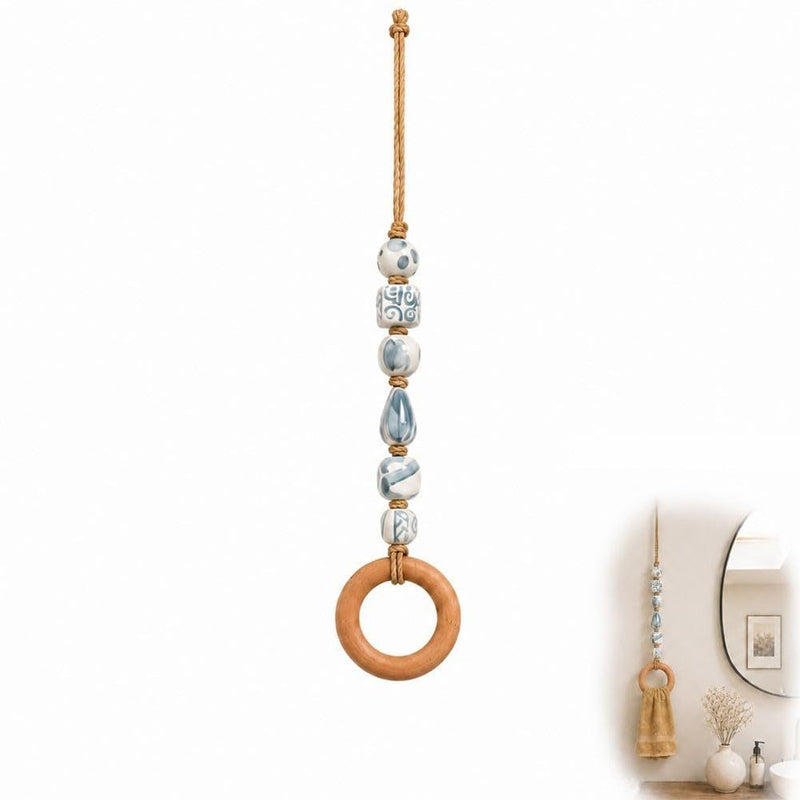 🧺 50% DE RÉDUCTION! 🌸 Porte-serviette en perles – Céramique, jute & bois – Style bohème ✨