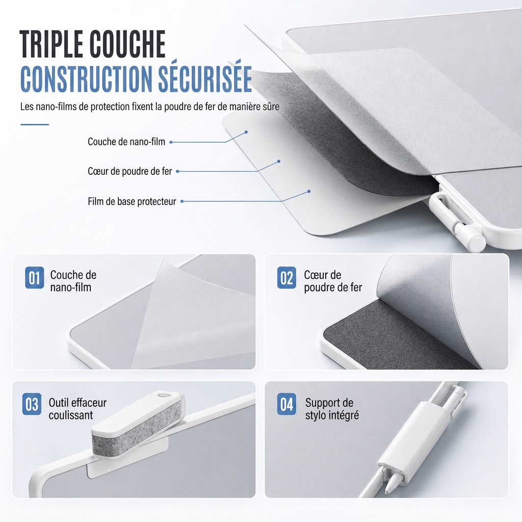 📋 PROMO FLASH : 50% DE RÉDUCTION ! Tableau Blanc Magnétique Sans Encre – Stylet 0,5 mm, Effacement Instantané & Protection Oculaire for une Écriture Propre et Portable ✨✍️