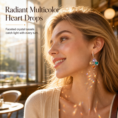 ⏳50 % de réduction pour une durée limitée⏰Boucles d'oreilles pendantes rétro colorées avec pendentifs en forme de cœur et pompons pour femmes – Bijoux tendance à boucle d'oreille❤️💚💙