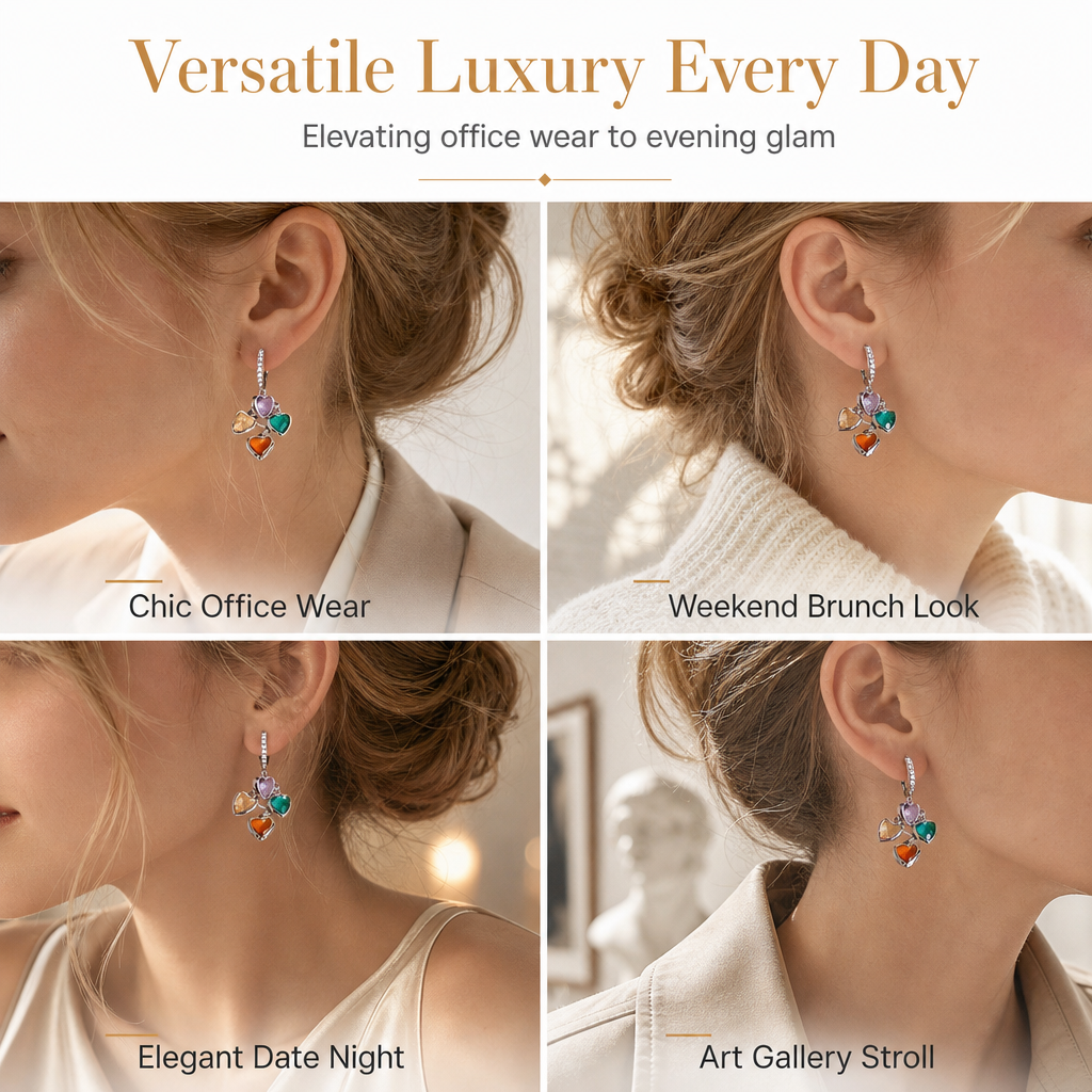 ⏳50 % de réduction pour une durée limitée⏰Boucles d'oreilles pendantes rétro colorées avec pendentifs en forme de cœur et pompons pour femmes – Bijoux tendance à boucle d'oreille❤️💚💙