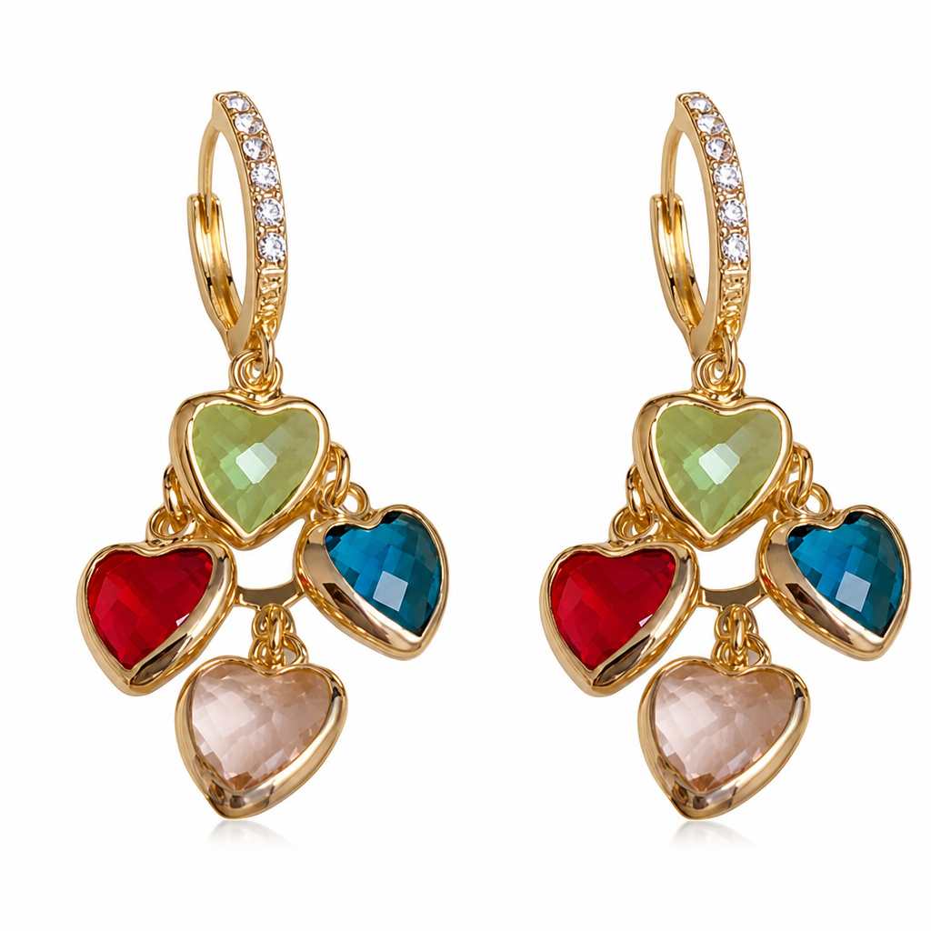 ⏳50 % de réduction pour une durée limitée⏰Boucles d'oreilles pendantes rétro colorées avec pendentifs en forme de cœur et pompons pour femmes – Bijoux tendance à boucle d'oreille❤️💚💙