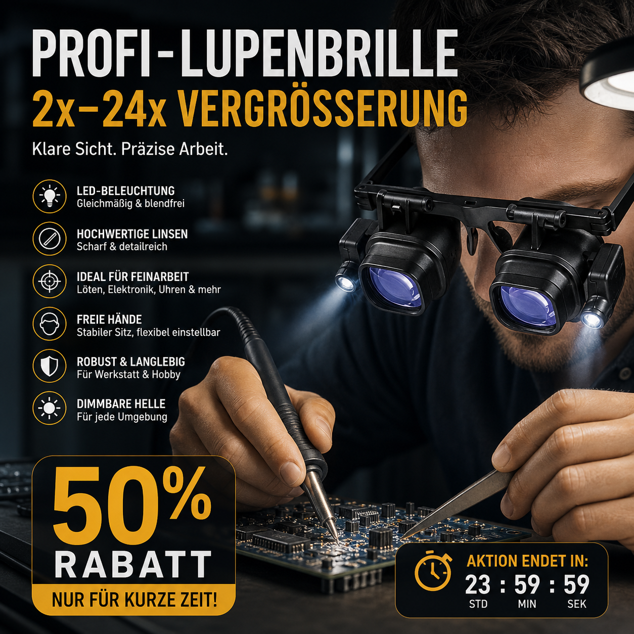 📢📢50% RABATT !!⏰🔍 LED-Präzisionslupe für Elektronik & Handwerk